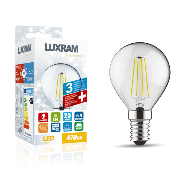 Classic E14 Dimmable Cool White LED Golf Ball 4W 6000K 470lm