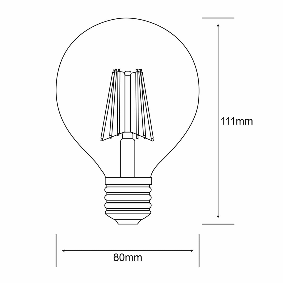 Classic E27 Dimmable Warm White 80mm LED Globe 6.5W 2700K 806lm