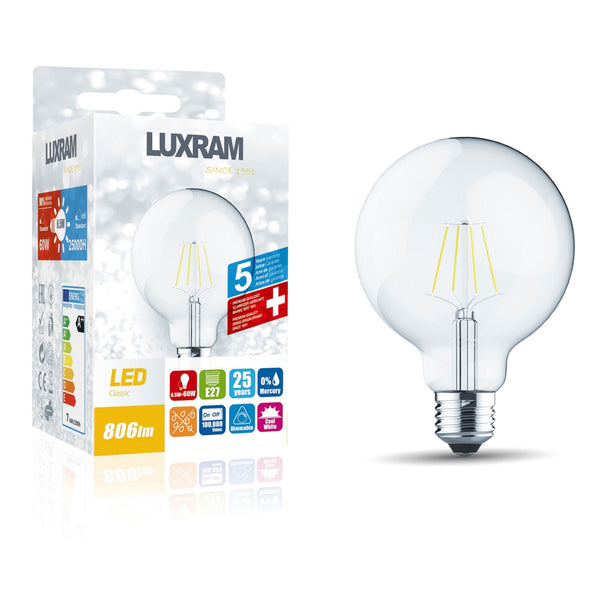 Classic E27 Dimmable Neutral White 95mm LED Globe 6.5W 4000K 806lm
