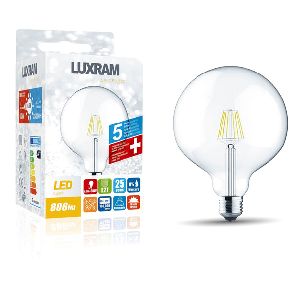 Classic E27 Dimmable Warm White 120mm LED Globe 6.5W 2700K 806lm