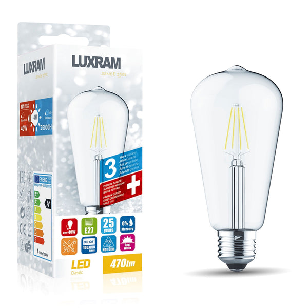 Classic E27 Rustica Neutral White Pear Shaped LED 4W 4000K 470lm