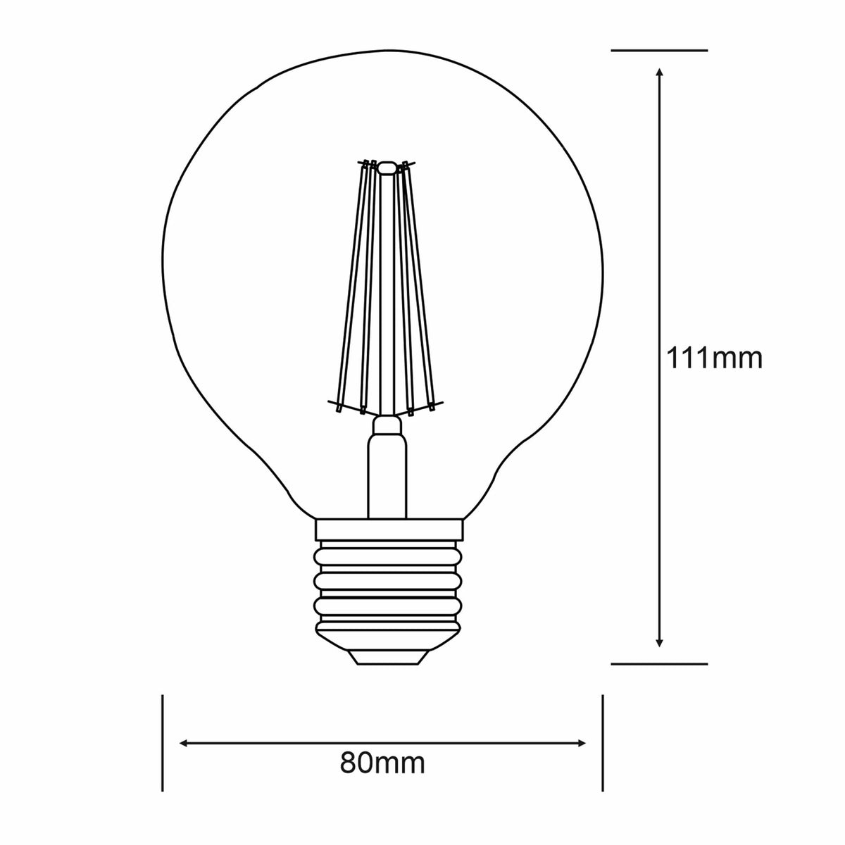 Classic E27 Dimmable Warm White Opal 80mm LED Globe 6.5W 2700K 806lm