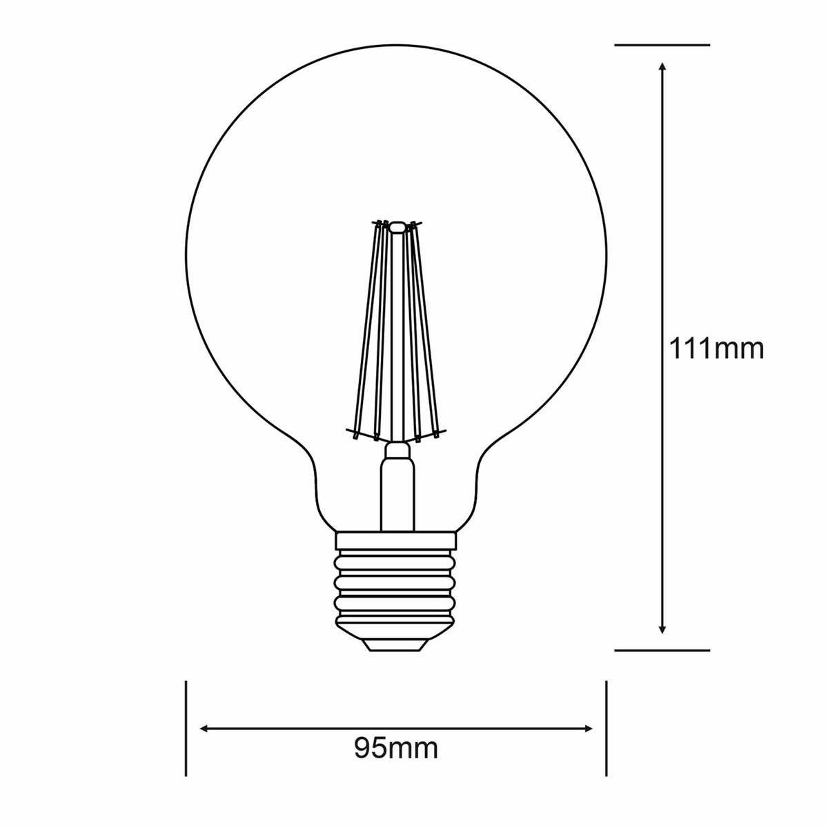 Classic E27 Dimmable Warm White 95mm Opal LED Globe 6.5W 2700K 806lm