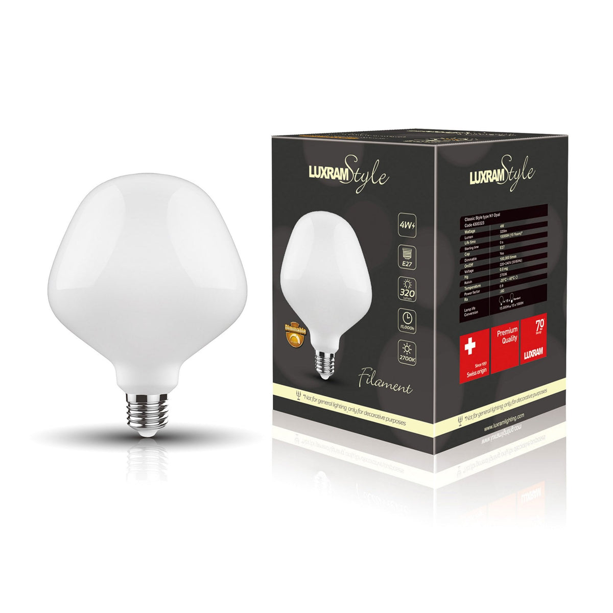 Classic Style E27 Opal Type N1 Dimmable Warm White LED 4W 2700K 320lm