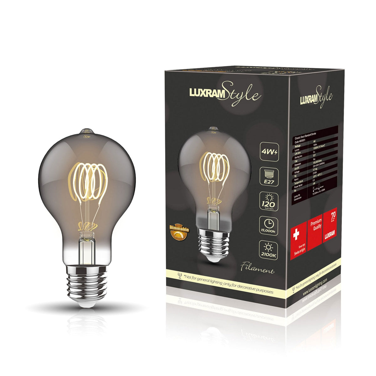 Classic E27 Dimmable Smoked LED GLS 4W 2100K 120lm