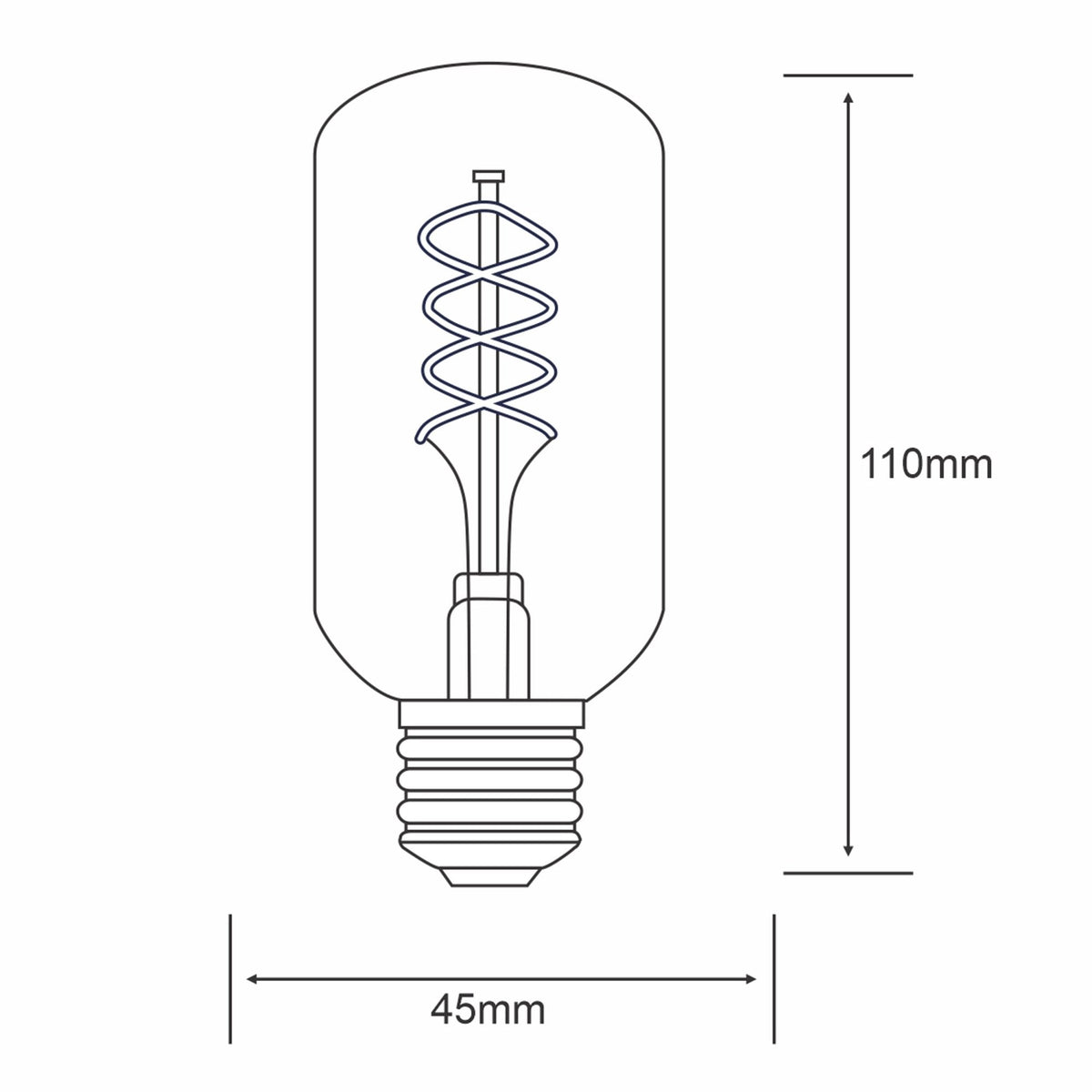 Classic Style Amber E27 Dimmable Extra Warm White Spiral Filament LED 110mm Tube 4W 2100K 200lm