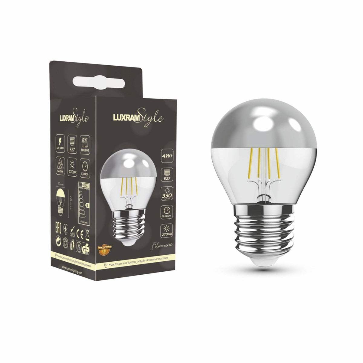 Classic Deco E27 Warm White Silver Top LED Golf Ball 4W 2700K 330lm