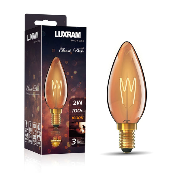 Classic Deco E14 Dimmable Amber Candle LED 2W 1800K 100lm