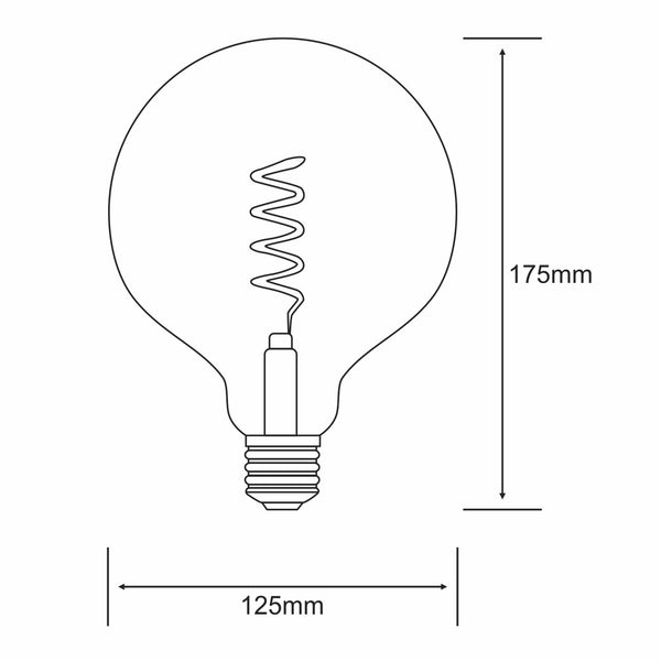 Classic Deco E27 Dimmable Extra Warm White Spiral Filament Amber 125mm LED Globe 5W 1800K 280lm