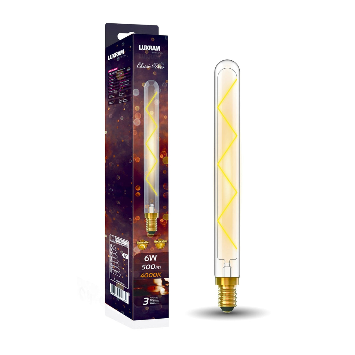 Classic Deco E14 Dimmable Neutral White X Filament LED 280mm Tube 6W 4000K 500lm