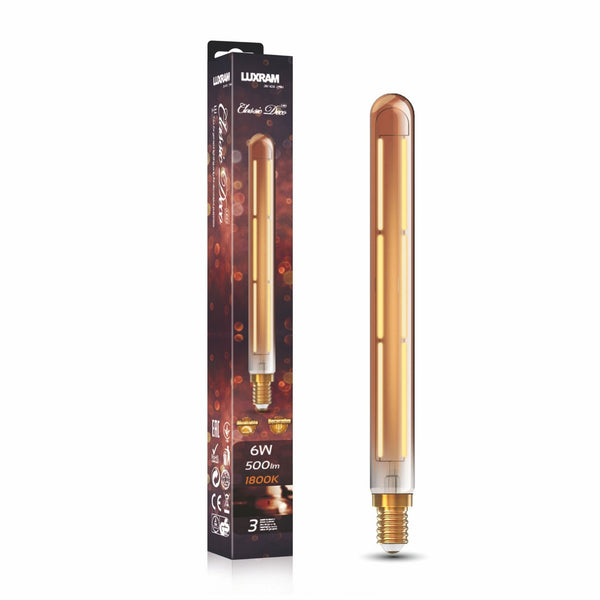 Classic Deco Gold E14 Dimmable Extra Warm White Straight Filament LED 280mm Tube 6W 1800K 500lm