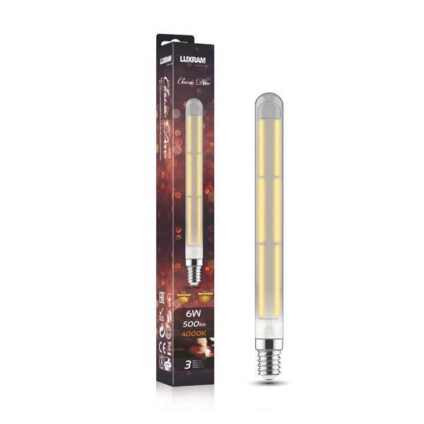 Classic Deco Smoked E14 Dimmable Neutral White Straight Filament LED 280mm Tube 6W 4000K 500lm