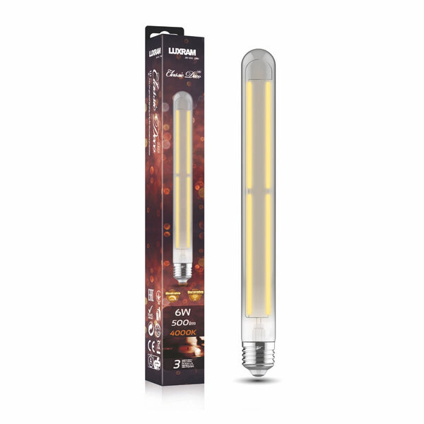 Classic Deco Smoked E27 Dimmable Neutral White Straight Filament LED 280mm Tube 6W 4000K 500lm