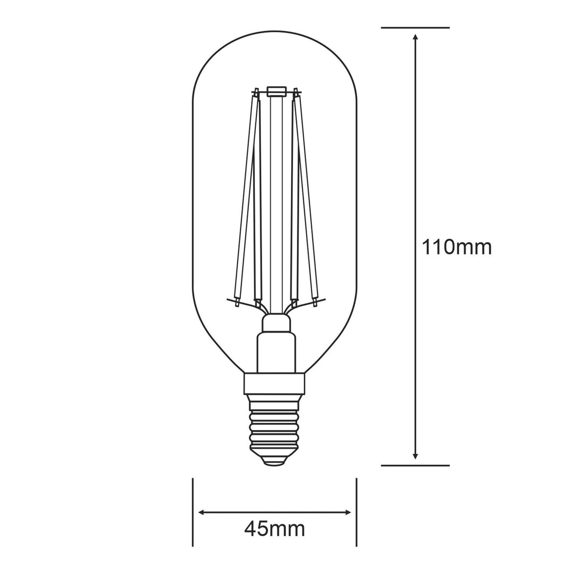 A diagram of the Luxram Classic Deco LED filament bulb with dimensions.