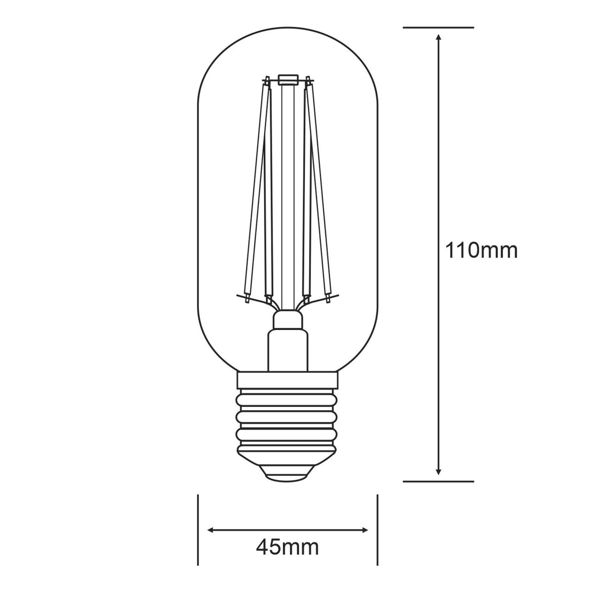 A diagram illustrating the dimensions of the LED bulb.
