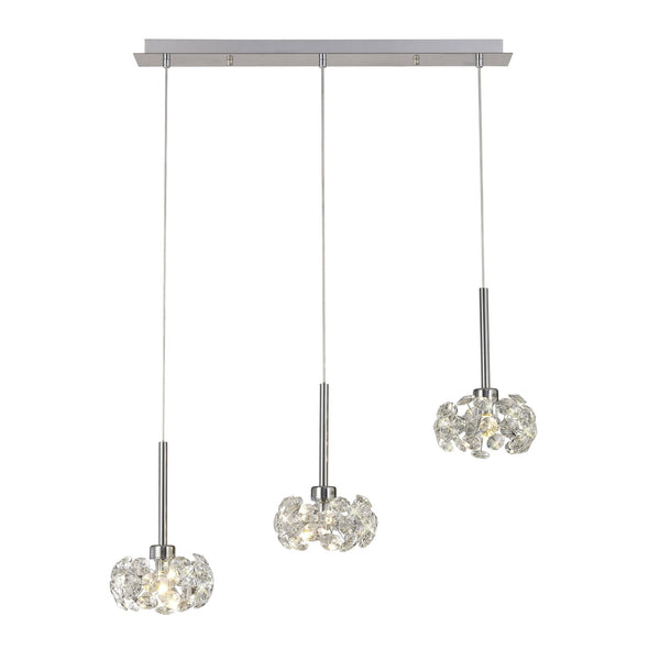 Bridestowe Triple Linear Pendant in Polished Chrome & Clear Crystal