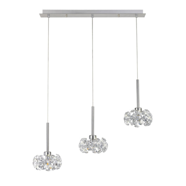 Bridestowe Triple Linear Pendant in Polished Chrome & Clear Crystal