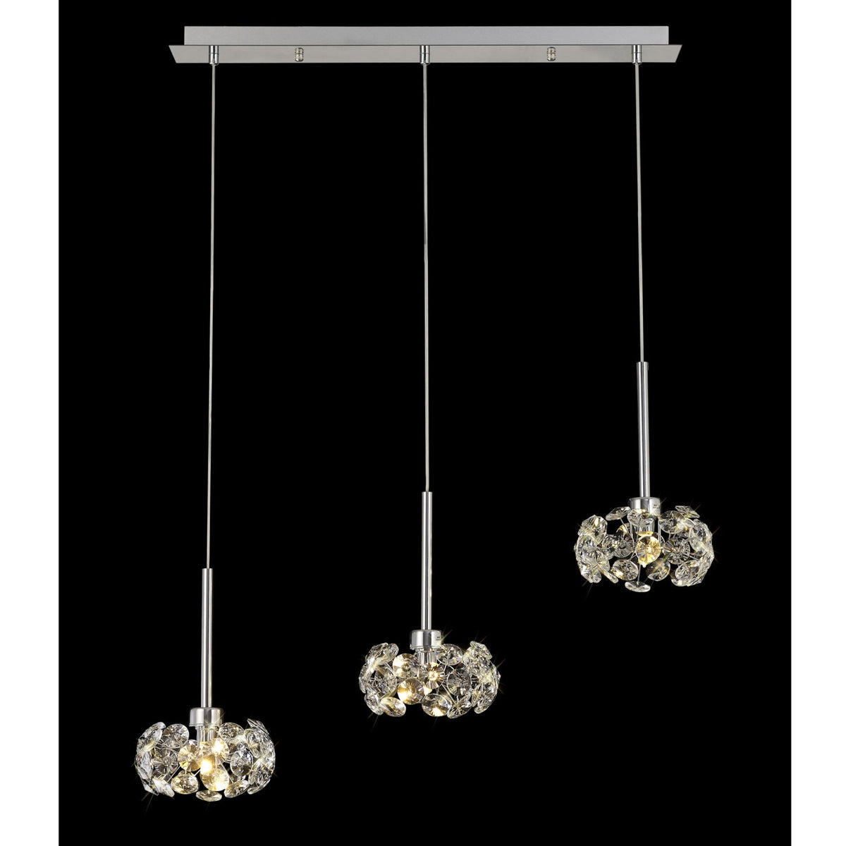 Bridestowe Triple Linear Pendant in Polished Chrome & Clear Crystal