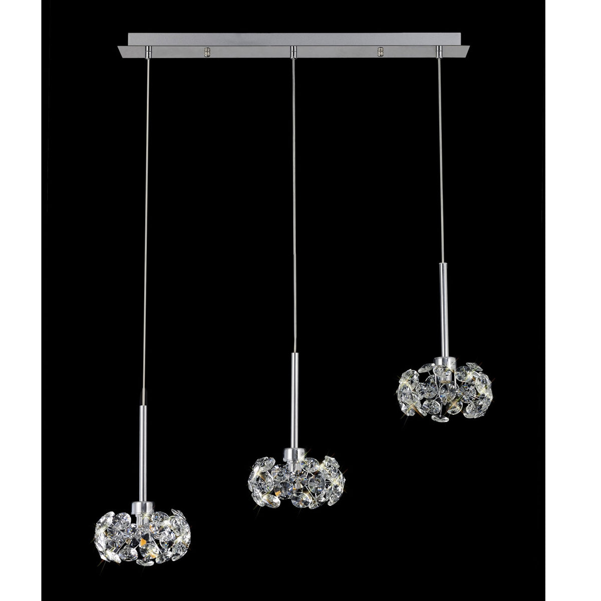 Bridestowe Triple Linear Pendant in Polished Chrome & Clear Crystal