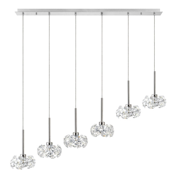 Bridestowe 6 Light Linear Pendant in Polished Chrome & Clear Crystal