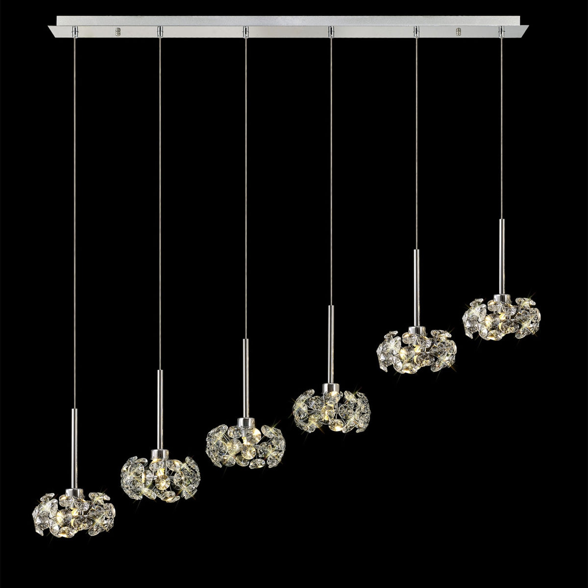 Bridestowe 6 Light Linear Pendant in Polished Chrome & Clear Crystal