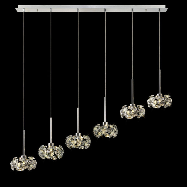 Bridestowe 6 Light Linear Pendant in Polished Chrome & Clear Crystal
