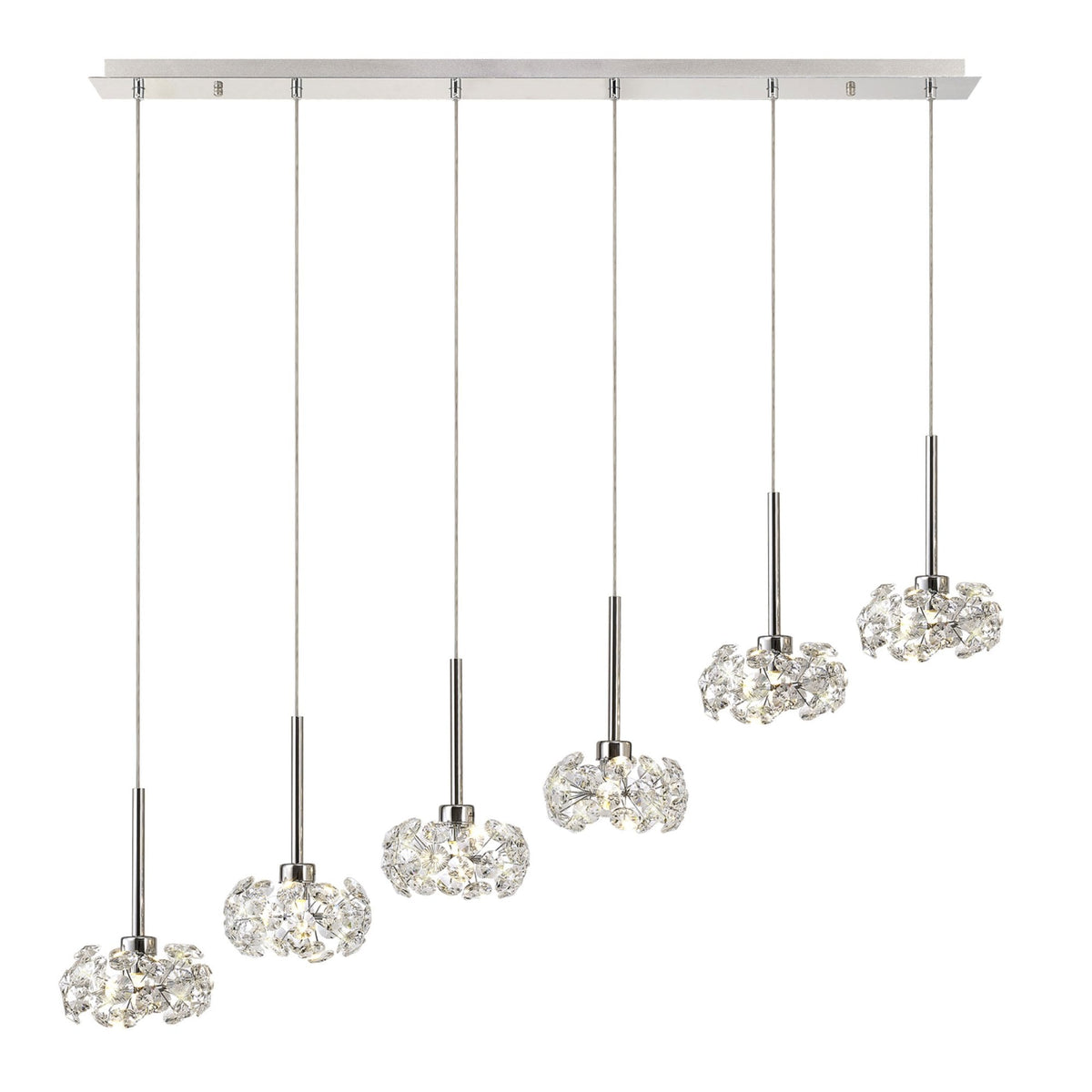 Bridestowe 6 Light Linear Pendant in Polished Chrome & Clear Crystal