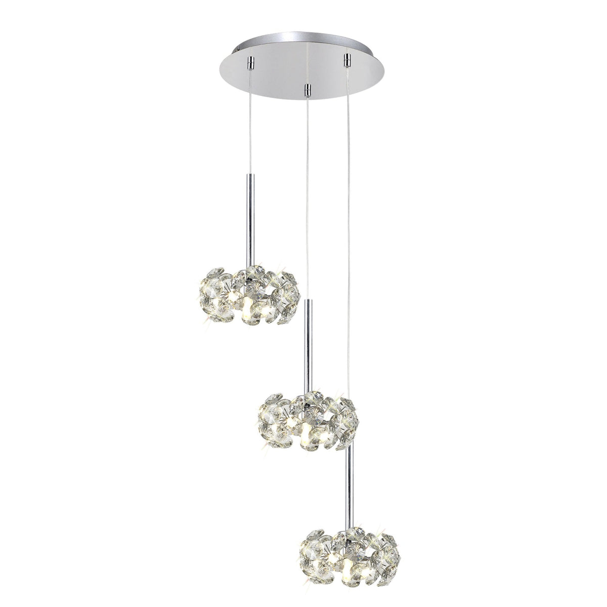 Bridestowe Triple Round Pendant in Polished Chrome Finish & Clear Crystal