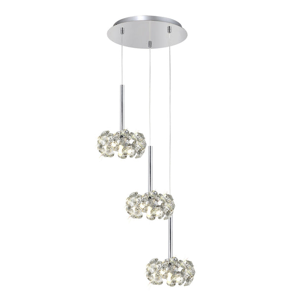 Bridestowe Triple Round Pendant in Polished Chrome Finish & Clear Crystal