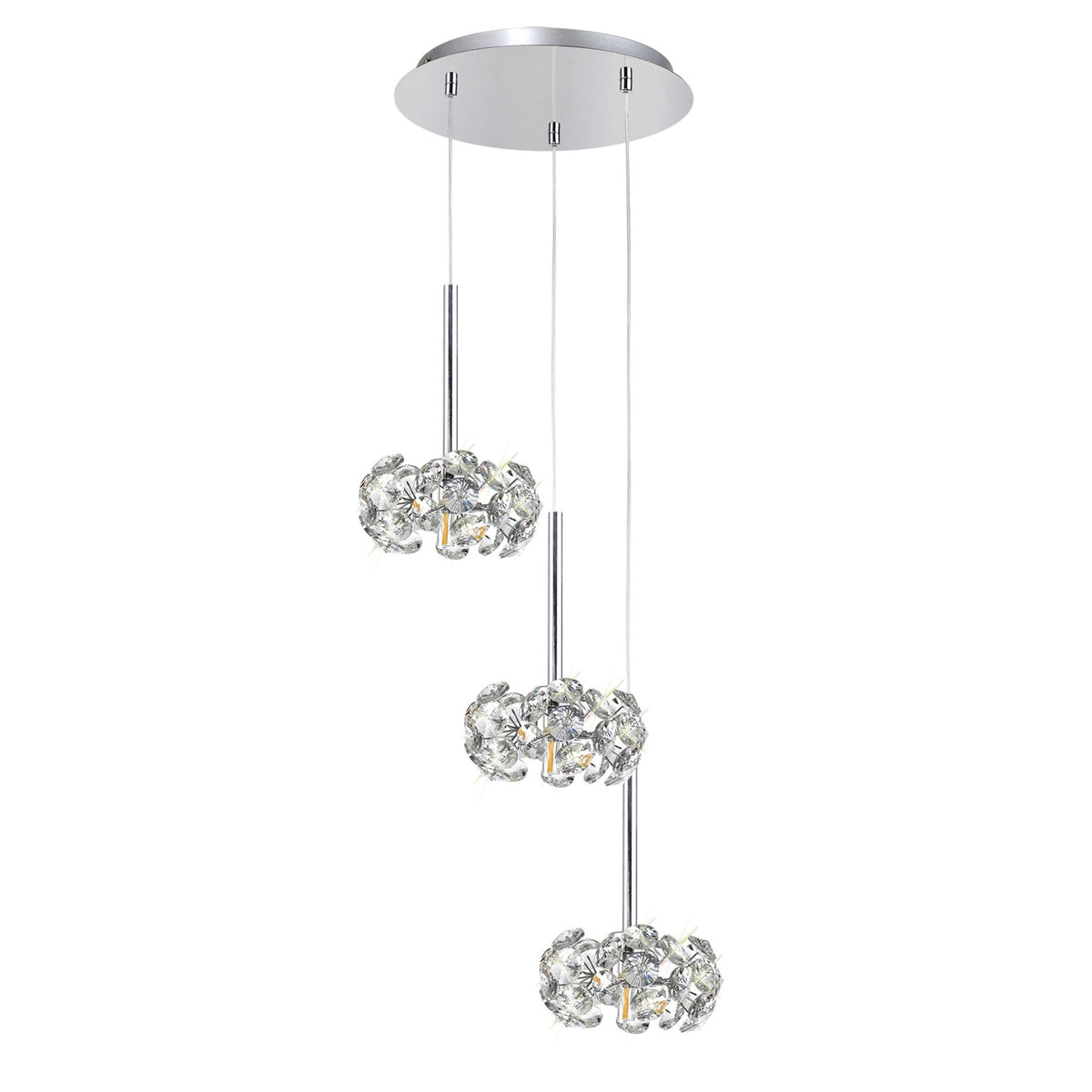 Bridestowe Triple Round Pendant in Polished Chrome Finish & Clear Crystal