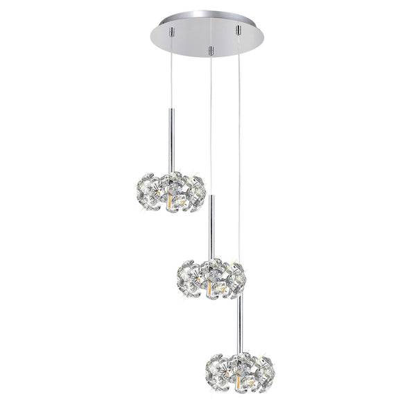 Bridestowe Triple Round Pendant in Polished Chrome Finish & Clear Crystal