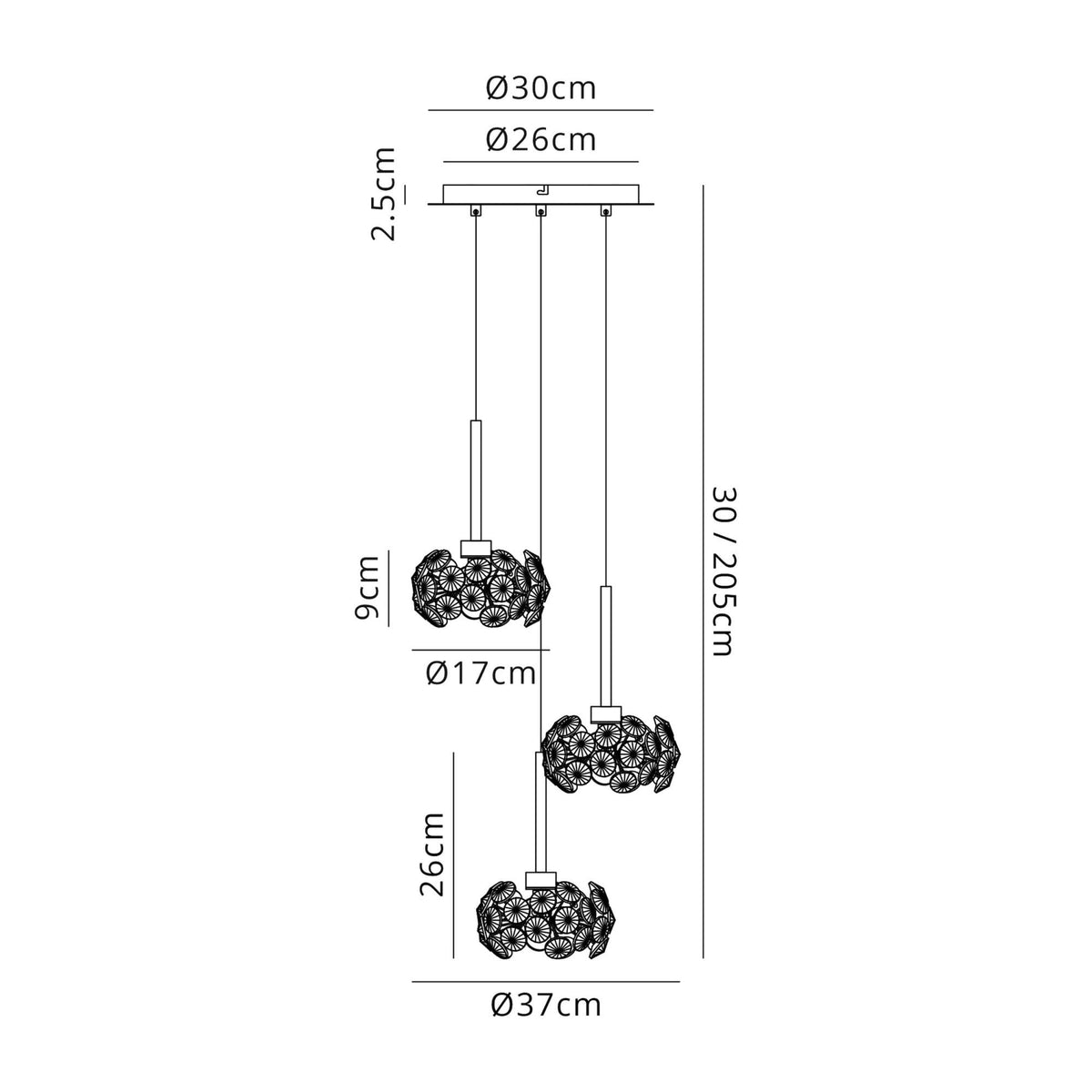 Bridestowe Triple Round Pendant in Polished Chrome Finish & Clear Crystal