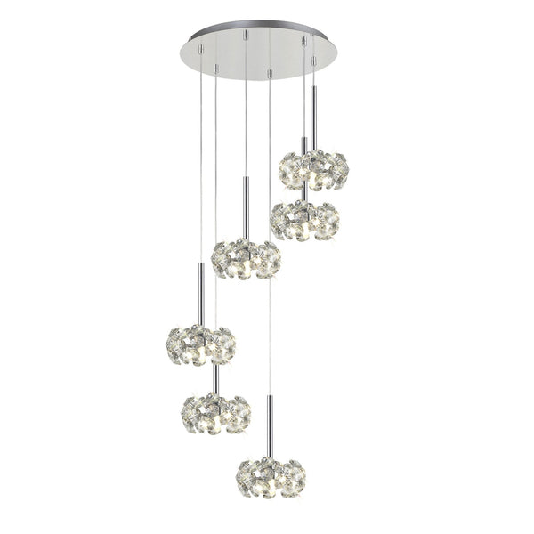 Bridestowe 6 Light Round Pendant in Polished Chrome & Clear Crystal