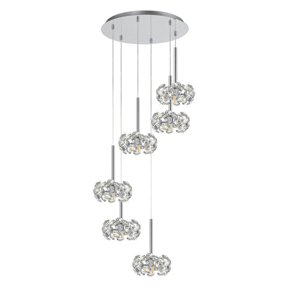 Bridestowe 6 Light Round Pendant in Polished Chrome & Clear Crystal