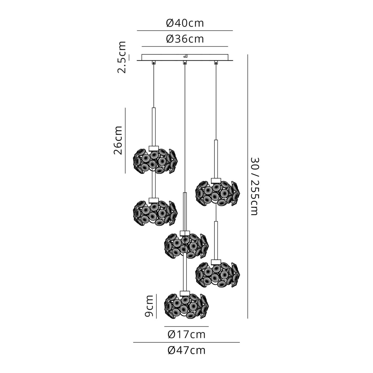 Bridestowe 6 Light Round Pendant in Polished Chrome & Clear Crystal