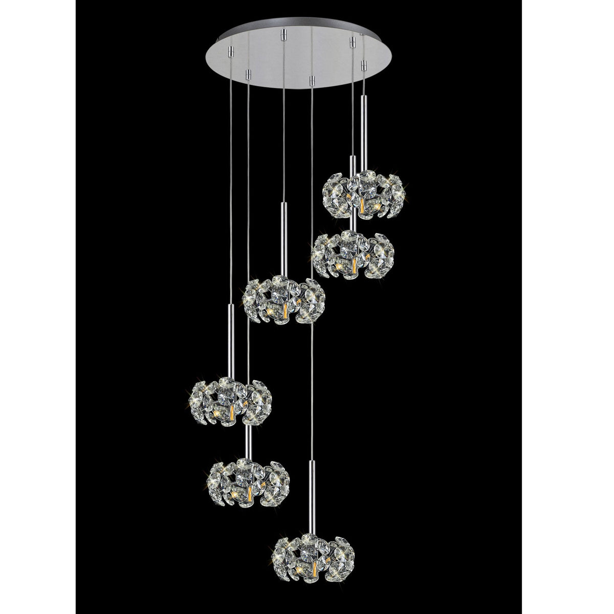 Bridestowe 6 Light Round Pendant in Polished Chrome & Clear Crystal
