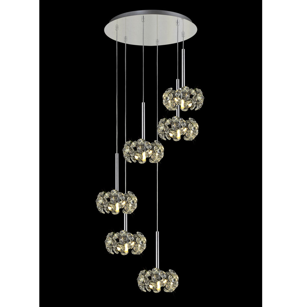 Bridestowe 6 Light Round Pendant in Polished Chrome & Clear Crystal