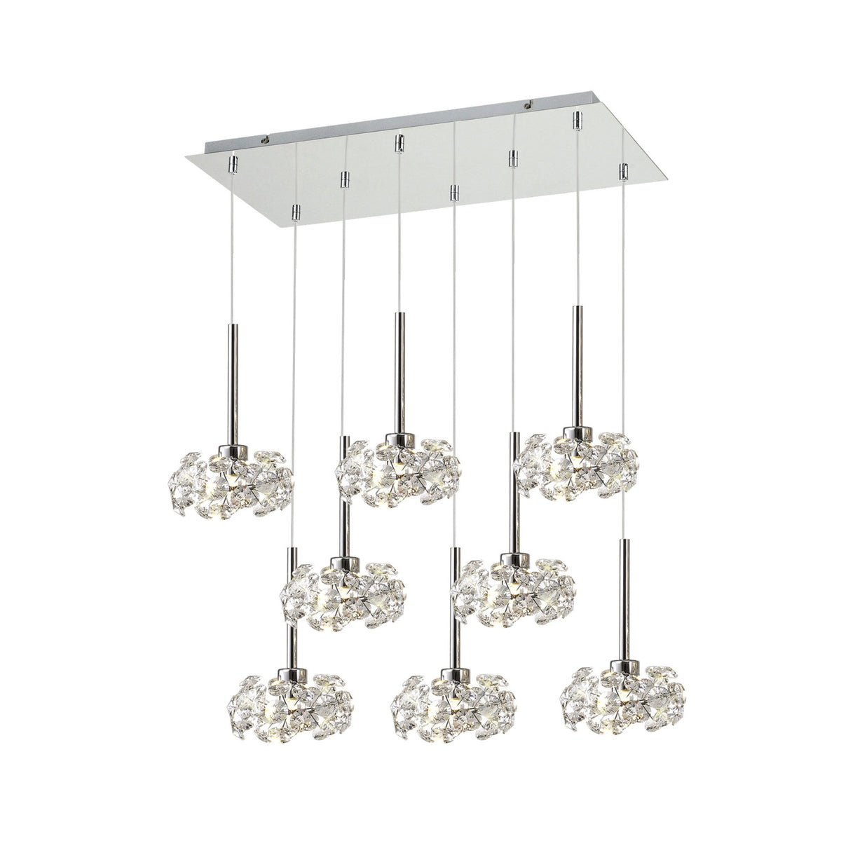 Bridestowe 8 Light Rectangle Pendant in Polished Chrome & Clear Crystal