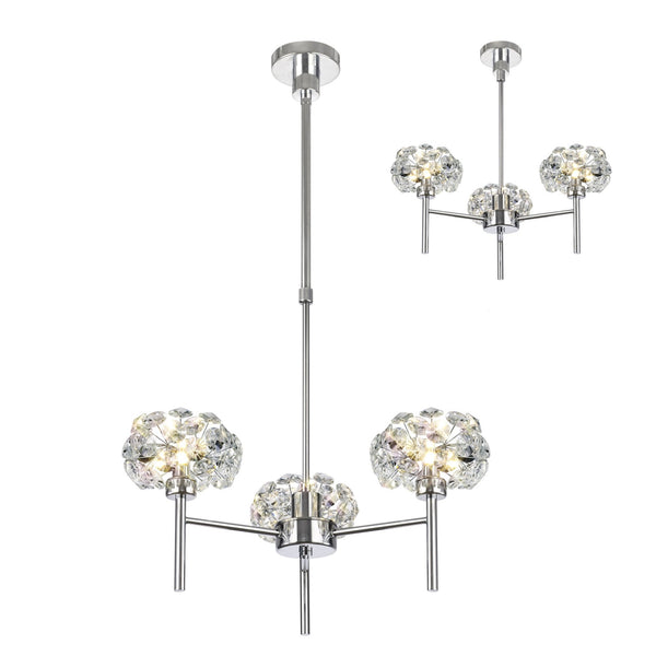 Bridestowe 3 Light Telescopic in Polished Chrome & Clear Crystal