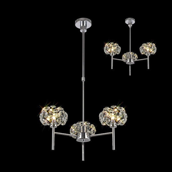 Bridestowe 3 Light Telescopic in Polished Chrome & Clear Crystal