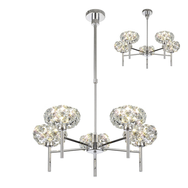 Bridestowe 5 Light Telescopic in Polished Chrome & Clear Crystal