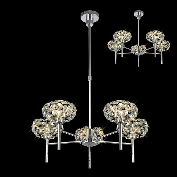 Bridestowe 5 Light Telescopic in Polished Chrome & Clear Crystal