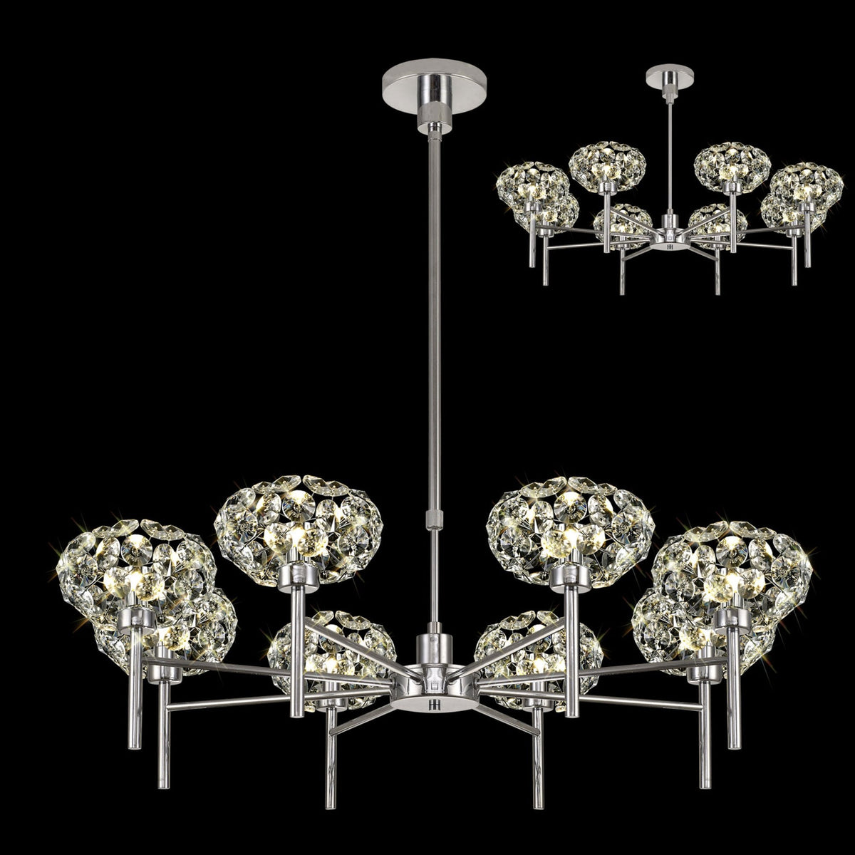 Bridestowe 8 Light Telescopic in Polished Chrome & Clear Crystal