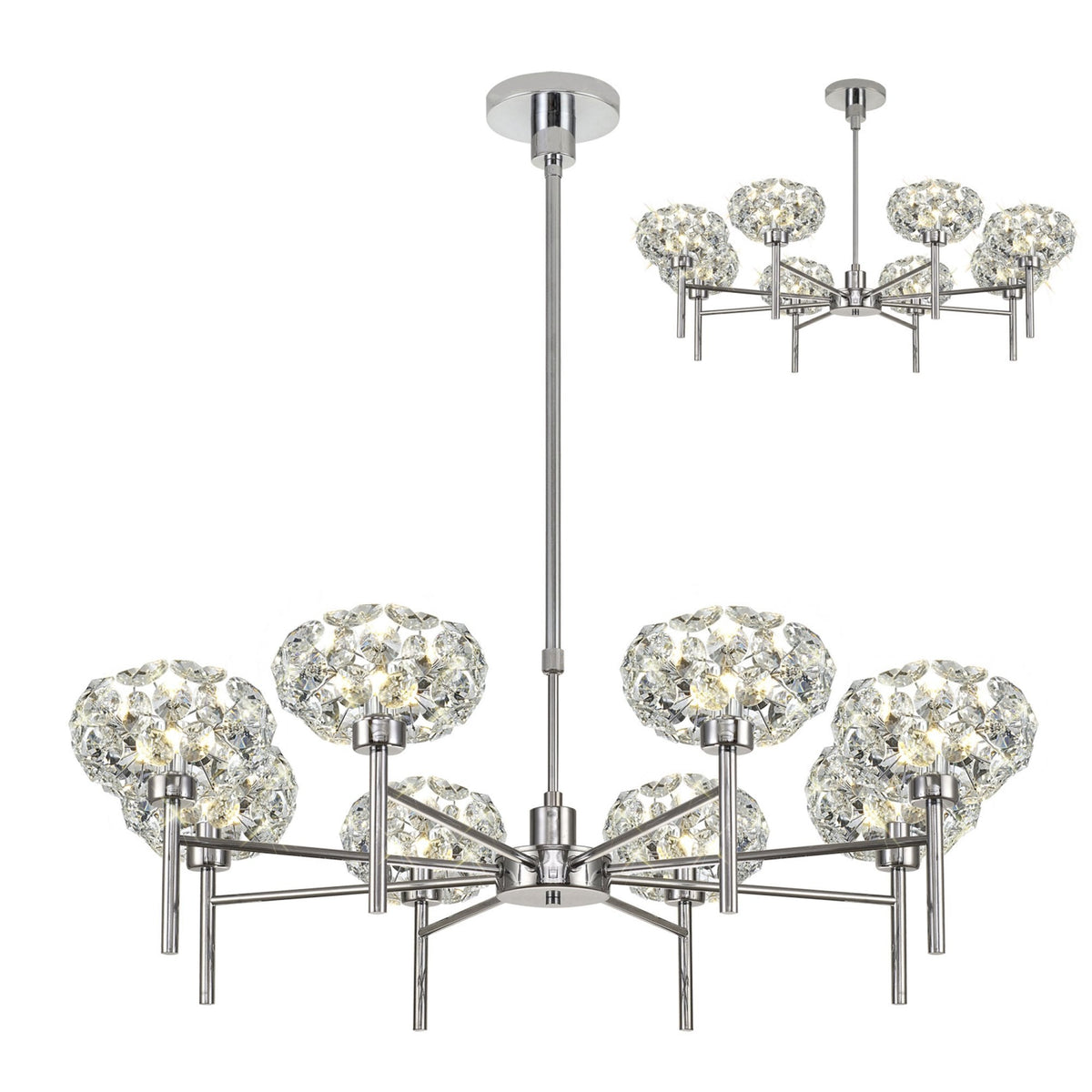 Bridestowe 8 Light Telescopic in Polished Chrome & Clear Crystal