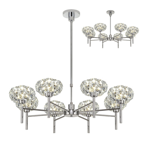 Bridestowe 8 Light Telescopic in Polished Chrome & Clear Crystal