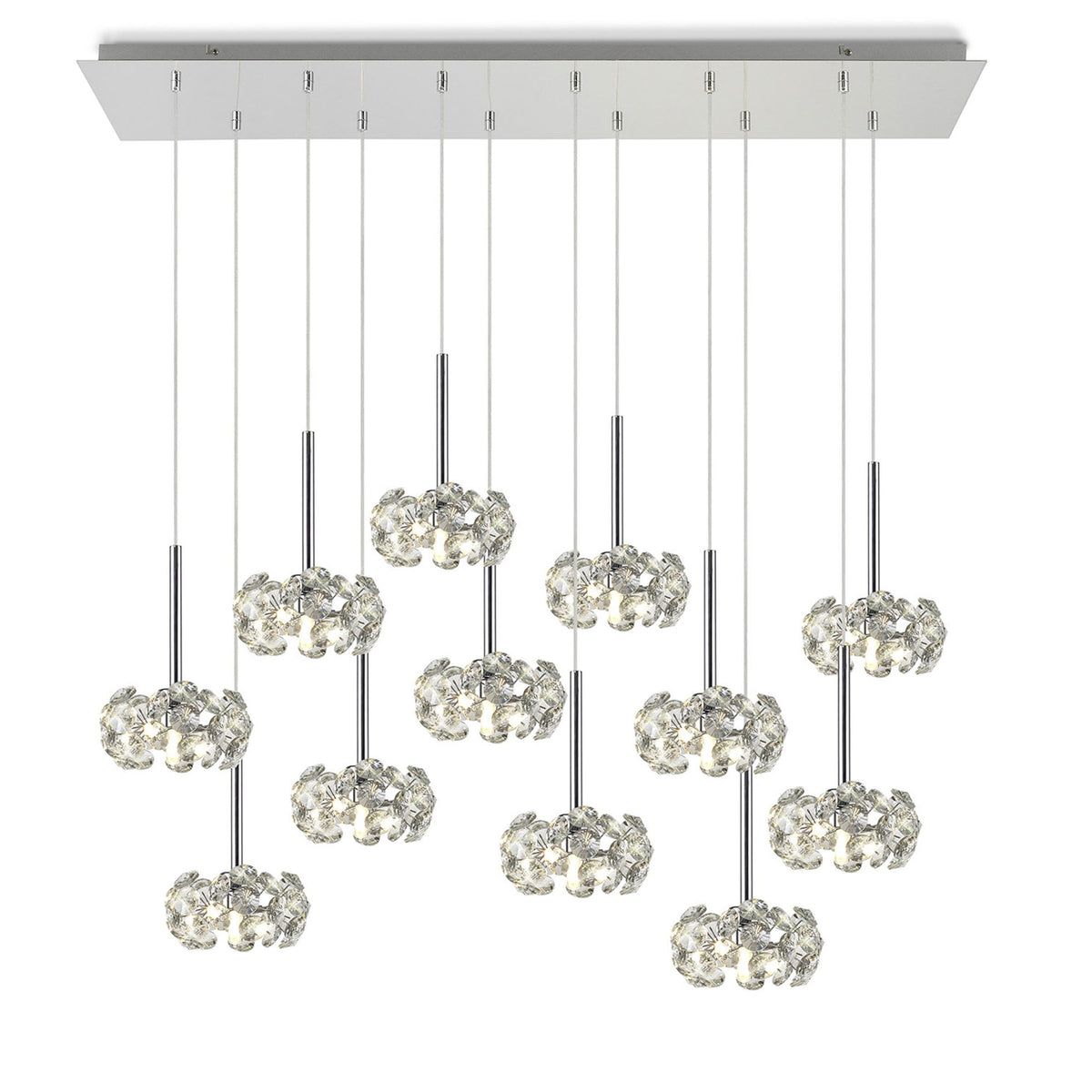 Bridestowe 12 Light Linear Pendant in Polished Chrome & Clear Crystal