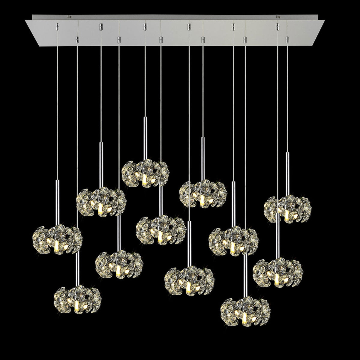 Bridestowe 12 Light Linear Pendant in Polished Chrome & Clear Crystal