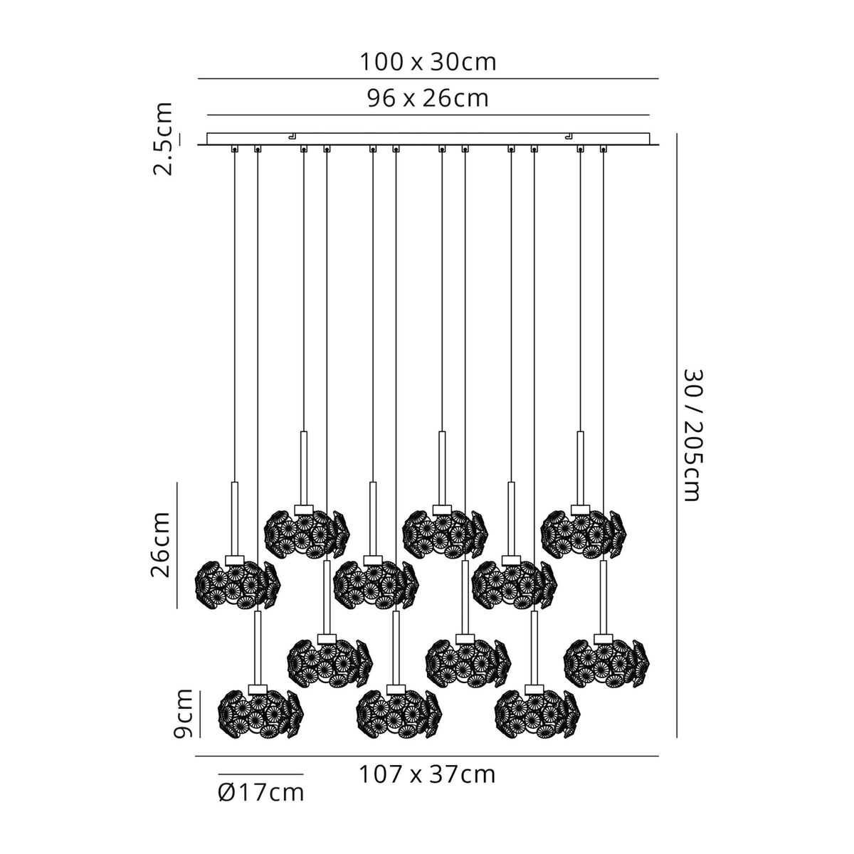 Bridestowe 12 Light Linear Pendant in Polished Chrome & Clear Crystal