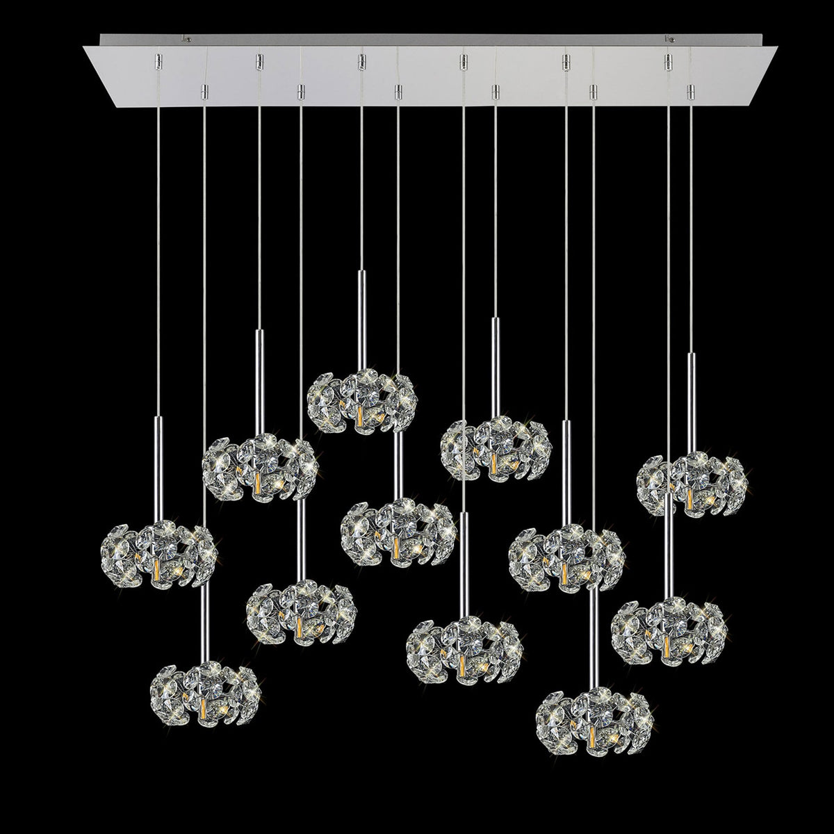 Bridestowe 12 Light Linear Pendant in Polished Chrome & Clear Crystal