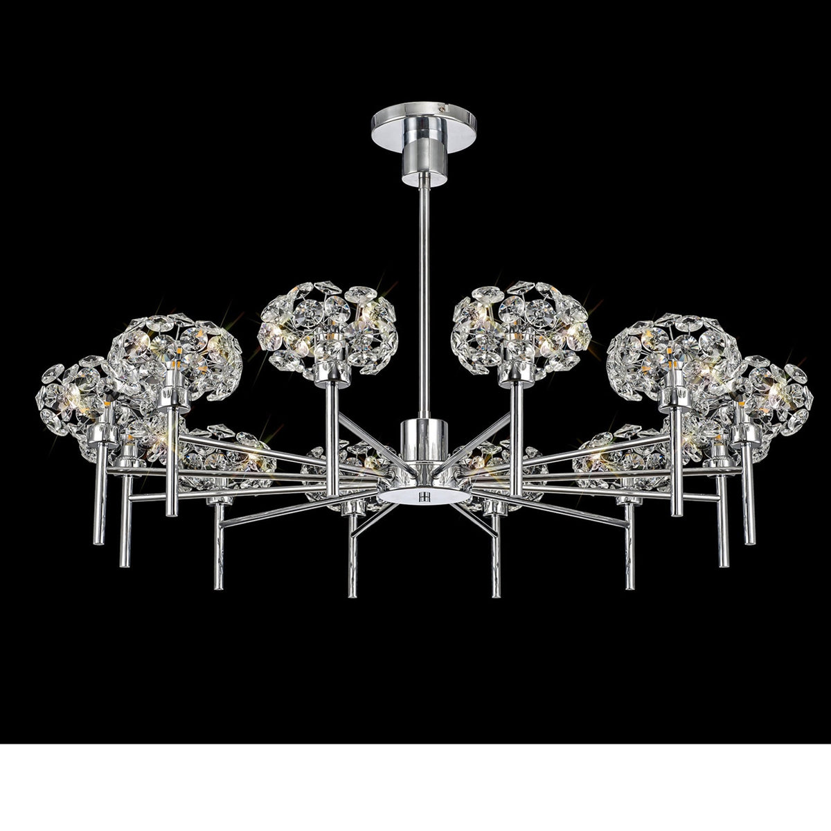 Bridestowe 12 Light Telescopic in Polished Chrome & Clear Crystal